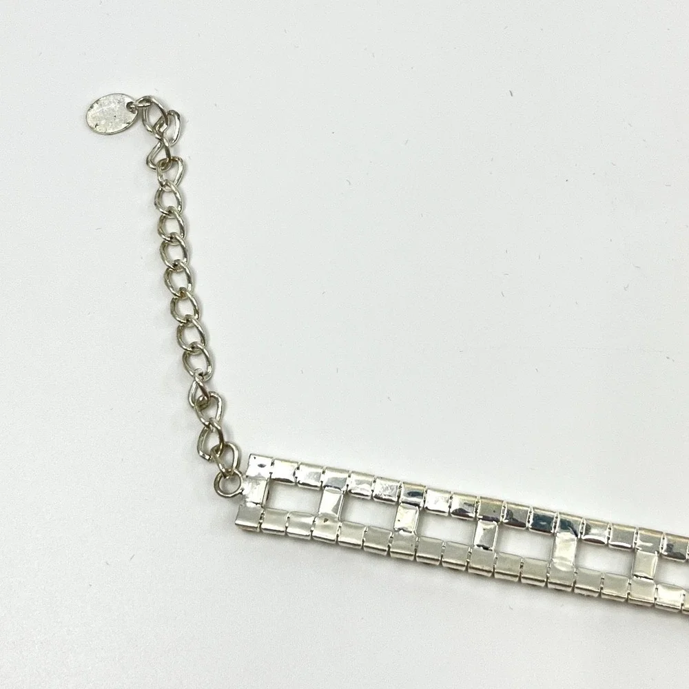 Claire's Silver Tone Austrian Crystal Geometric Ladder Bling Choker Necklace Y2K